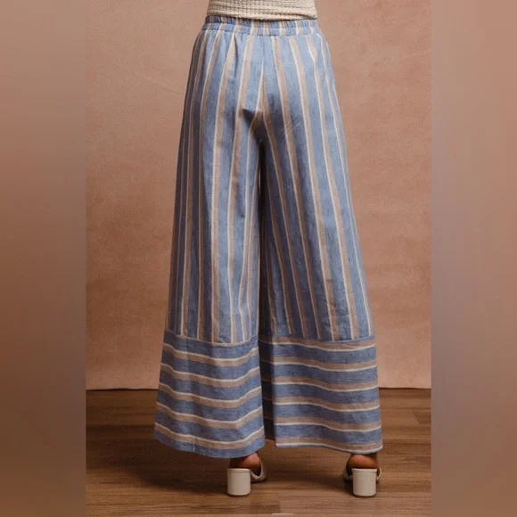 BiBi Striped Wide Leg Pants with Pockets